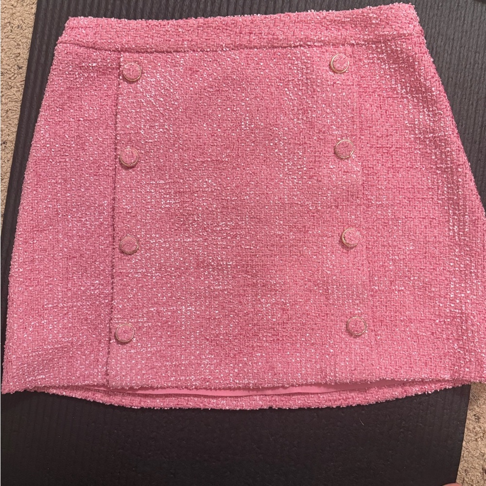 Hyacinth House Pink Tweed Button Skirt